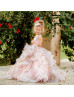 Beaded Neck Pink Printed Organza 3D Floral Romantic Flower Girl Dress